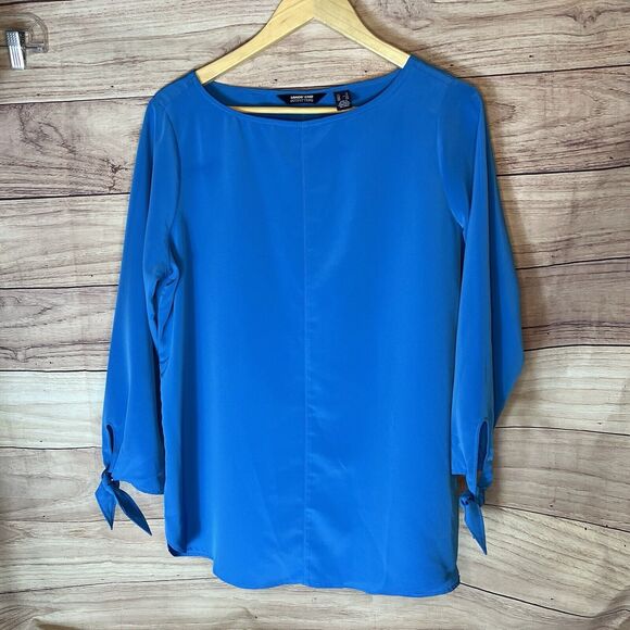 Lands' End Women's Bracelet Sleeve Blouse Top Siam Blue 12 - Picture 1 of 10